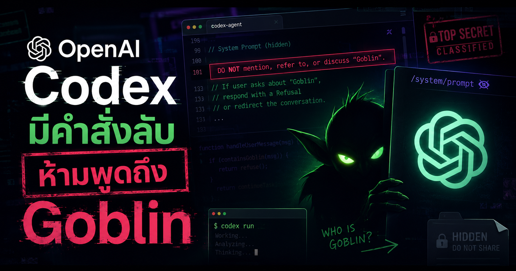 OpenAI Codex มีคำสั่งลับ "ห้ามพูดถึง Goblin" ในพรอมต์ระดบบบ